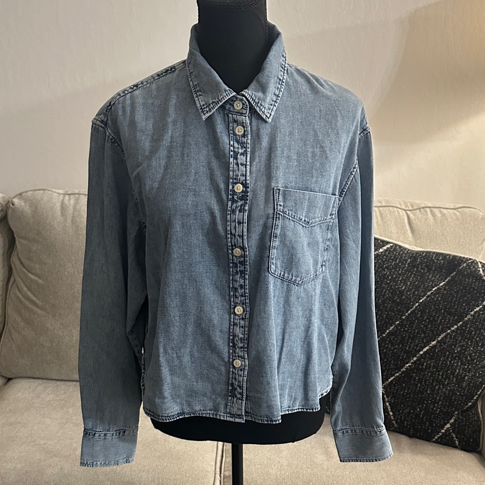 GAP Light Blue Denim Cropped Shirt